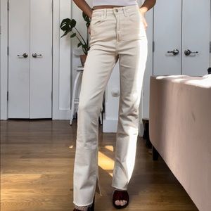 Zara High Waisted Flare Raw Cut Jeans